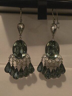 New Rare Authentic Swarovski Blue Crystal Chandelier Drop Earrings